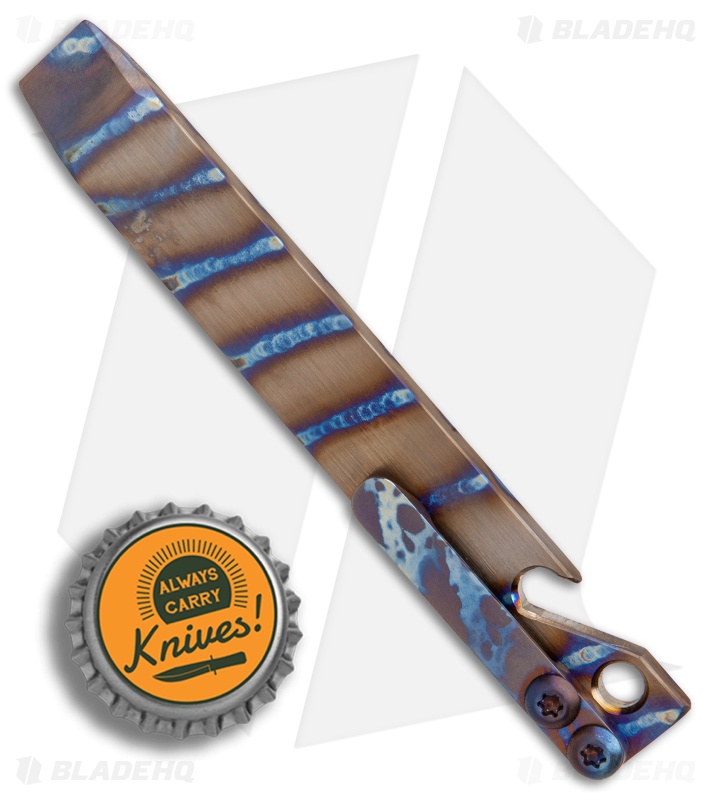 Maverick Customs  5" Titanium Pocket Pry Bar Tool Bottle Opener - Flame Stripe