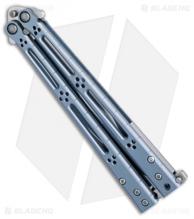 Hom Design Basilisk-R Titanium Balisong Butterfly Knife Blue Ano (4.6" Satin)