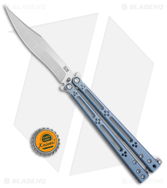 Hom Design Basilisk-R Titanium Balisong Butterfly Knife Blue Ano (4.6" Satin)