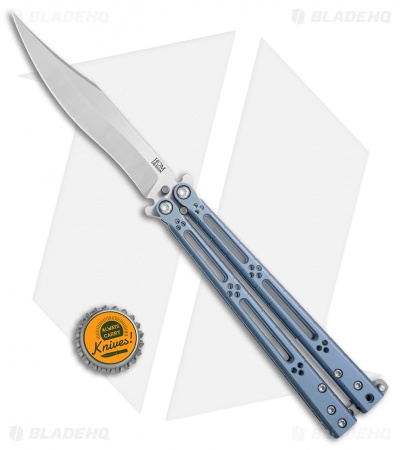 Hom Design Basilisk-R Titanium Balisong Butterfly Knife Blue Ano (4.6" Satin)