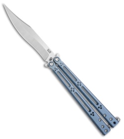 Hom Design Basilisk-R Titanium Balisong Butterfly Knife Blue Ano (4.6" Satin)