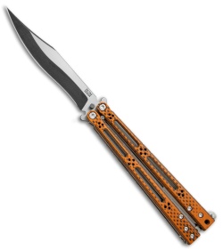 Hom Design Basilisk-R Balisong Butterfly Knife Orange CF (4.6" 2-Tone Acid) #4