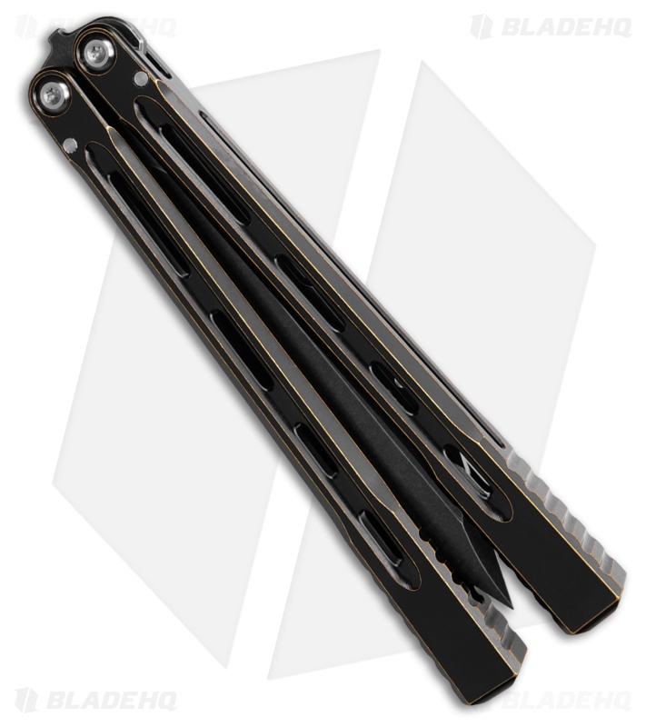 JF-Knifeworks Balisong Butterfly Knife JFB-1 Distressed Black/Gold (4.75" BSW)