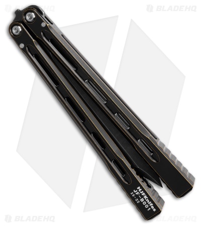 JF-Knifeworks Balisong Butterfly Knife JFB-1 Distressed Black/Gold (4.75" BSW)