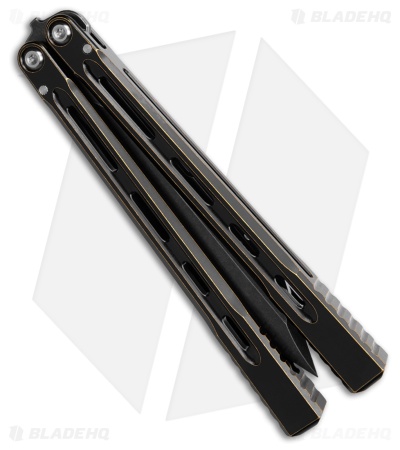 JF-Knifeworks Balisong Butterfly Knife JFB-1 Distressed Black/Gold (4.75" BSW)