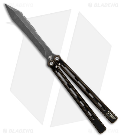 JF-Knifeworks Balisong Butterfly Knife JFB-1 Distressed Black/Gold (4.75" BSW)
