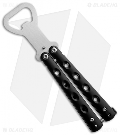 The Bartender Mini "Bottle-Fly" Butterfly Knife Bottle Opener (Black/Silver)