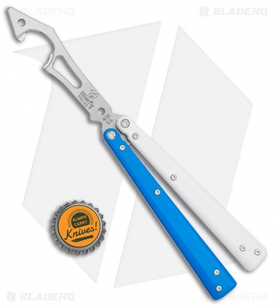 BB Barfly Pro V3 Blue/White BHQ Edition Knife Style Bottle Opener Butterfly