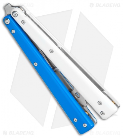 BB Barfly Pro V3 Blue/White BHQ Edition Knife Style Bottle Opener Butterfly
