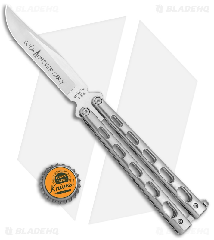 Bear & Son 30th  Anniversary SS14-D2 Polished  Butterfly Knife (5" Satin) 