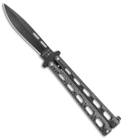 Bear & Son 115 Large Butterfly Knife Silver Speckle (4" Black)