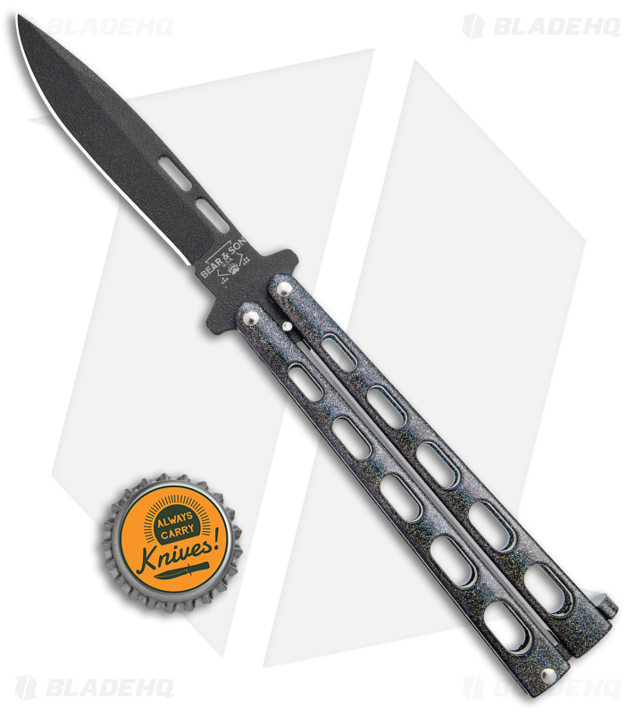Bear & Son Large Butterfly Knife Galaxy (4" Black) 115GX 