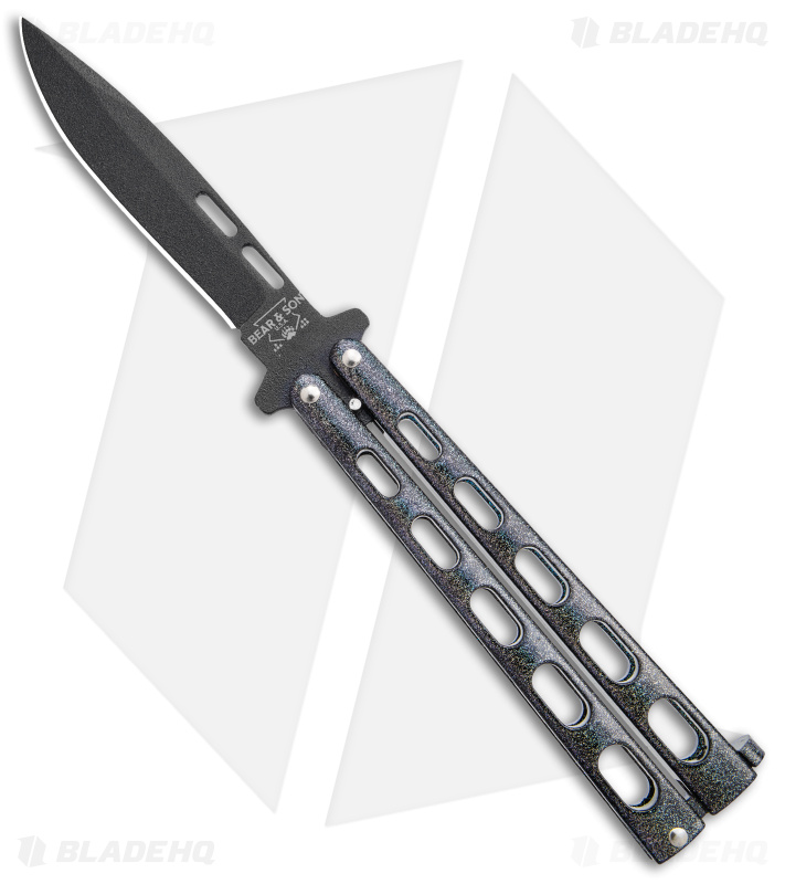 Bear & Son Large Butterfly Knife Galaxy (4" Black) 115GX 