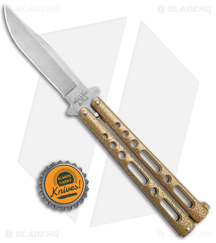 Bear & Son 117 Large Butterfly Knife | Gold 117GSW - Blade HQ