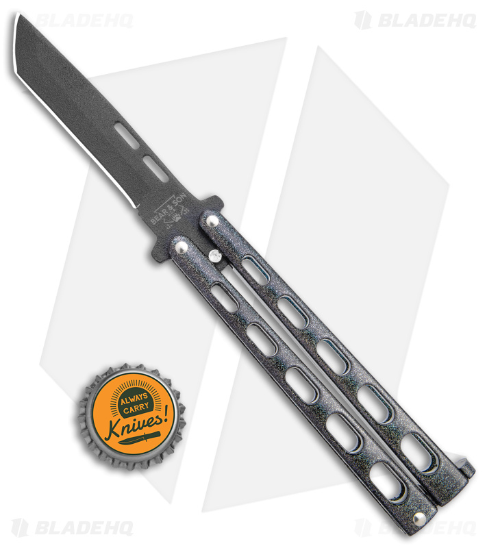 Bear & Son Large Butterfly Tanto Knife Galaxy (4" Black) 115TANGX