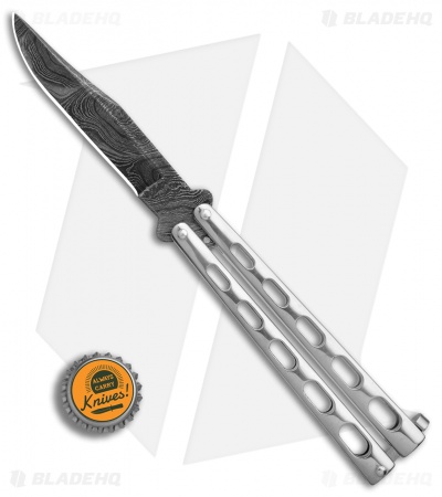 Bear &  Son Clip Point Butterfly Knife Stainless Steel  (4.1" Damascus) SS14D