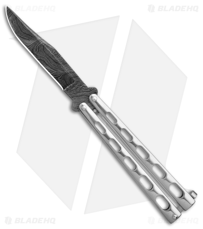 Bear &  Son Clip Point Butterfly Knife Stainless Steel  (4.1" Damascus) SS14D