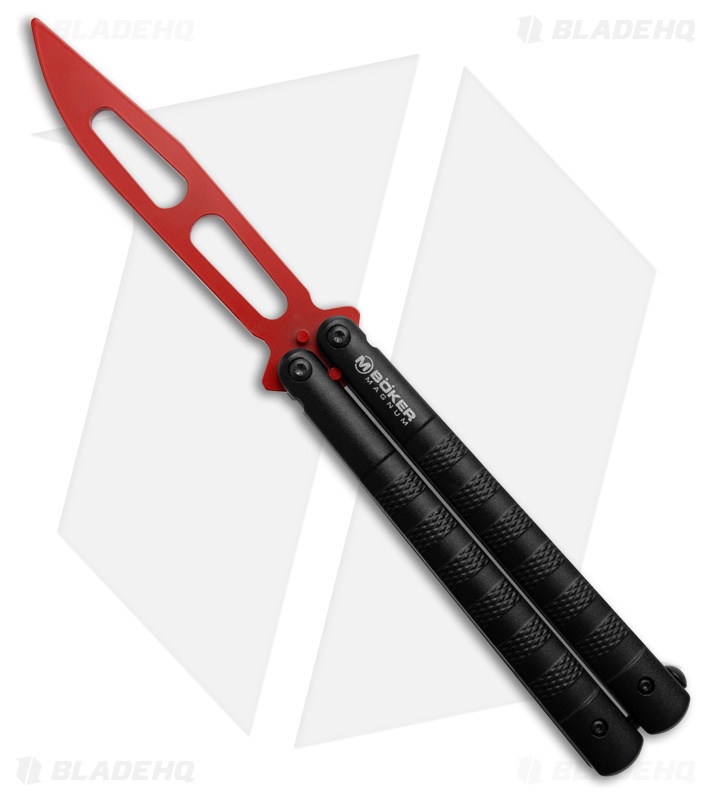Boker Relack Trainer Butterfly Knife Black Aluminum (4" Red)