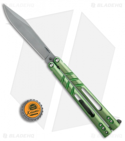 BRS ALT Alpha Beast Infinity Balisong Butterfly Knife Green Ti (4.5" Stonewash)