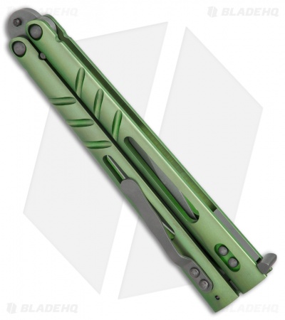 BRS ALT Alpha Beast Infinity Balisong Butterfly Knife Green Ti (4.5" Stonewash)
