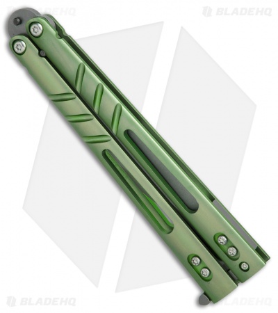 BRS ALT Alpha Beast Infinity Balisong Butterfly Knife Green Ti (4.5" Stonewash)