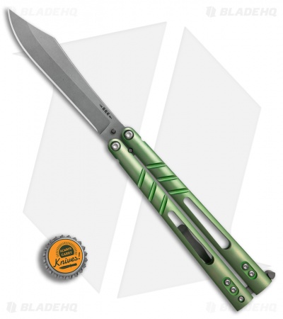 BRS Alpha Beast Infinity Balisong Butterfly Knife Green Ti (4.5" Stonewash)