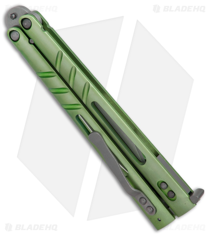 BRS Alpha Beast Infinity Balisong Butterfly Knife Green Ti (4.5" Stonewash)