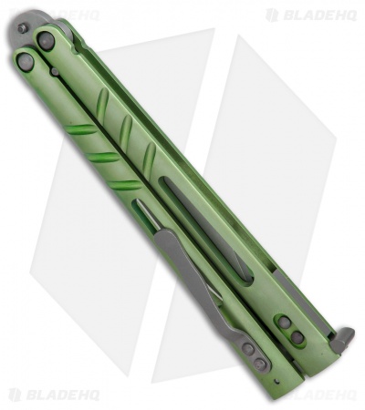 BRS Alpha Beast Infinity Balisong Butterfly Knife Green Ti (4.5" Stonewash)