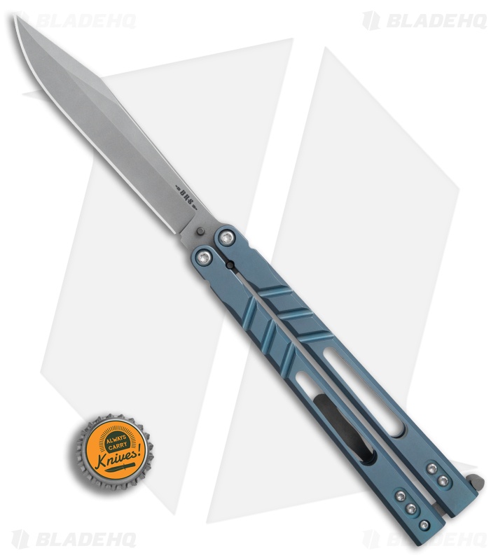 BRS Premium ALT Alpha Beast Balisong Butterfly Knife  Blue Ti (4.5" Stonewash)