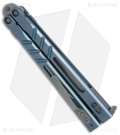 BRS Premium ALT Alpha Beast Balisong Butterfly Knife  Blue Ti (4.5" Stonewash)