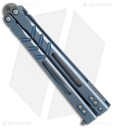 BRS Premium ALT Alpha Beast Balisong Butterfly Knife  Blue Ti (4.5" Stonewash)