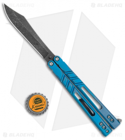 BRS Premium Alpha Beast Balisong Butterfly Knife Blue Ti (4.5" Acid)