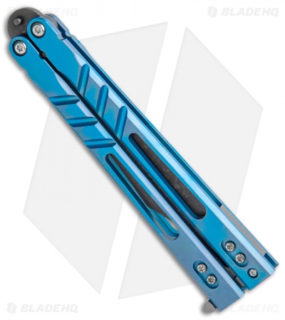 BRS Premium Alpha Beast Balisong Butterfly Knife Blue Ti (4.5" Acid)