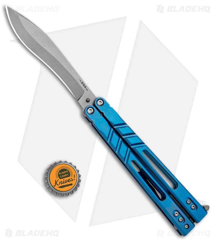 BRS Premium Alpha Beast Kukri Balisong Butterfly Knife  Blue Ti (4.5" SW)