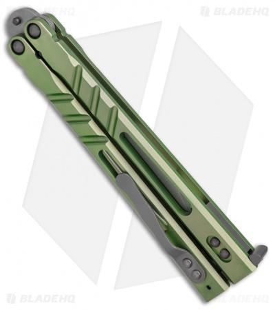 BRS Premium Alpha Beast Balisong Butterfly Knife  Green Ti w/ Clip (4.5" SW)
