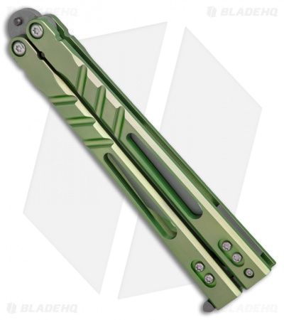 BRS Premium Alpha Beast Balisong Butterfly Knife  Green Ti w/ Clip (4.5" SW)