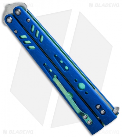 BRS Premium Replicant Balisong Butterfly Knife Blue G-10/Green Ti (4.5" SW)
