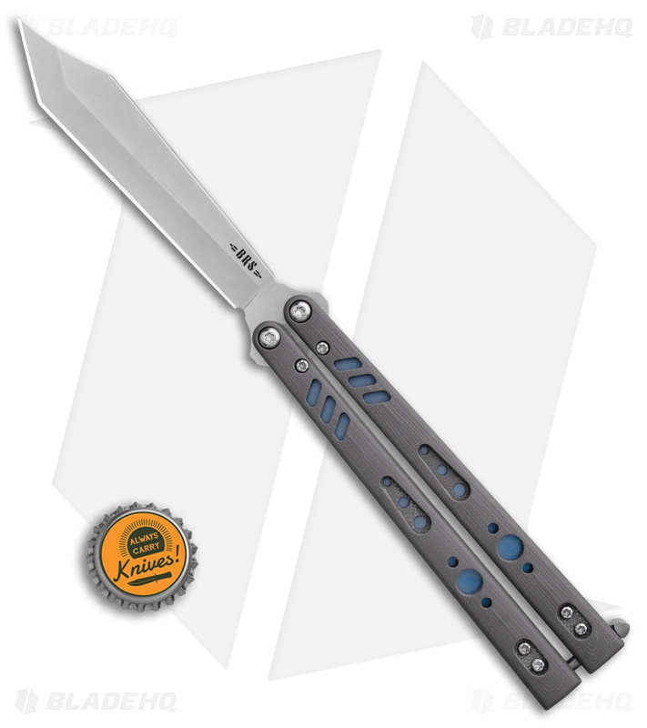 BRS Premium Replicant Balisong Butterfly Knife Gray G-10/Blue Ti (4.5" SW)