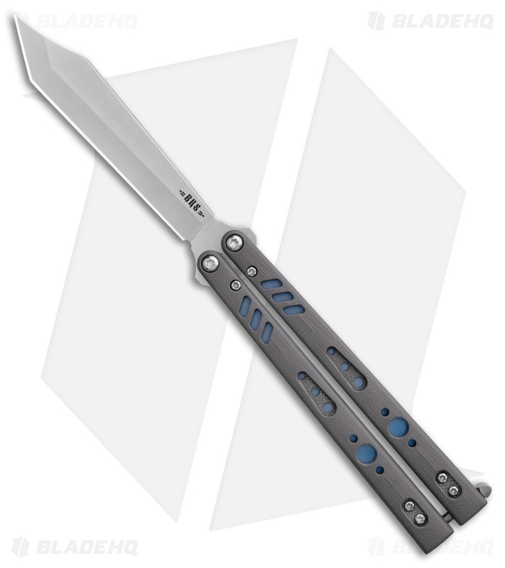 BRS Premium Replicant Balisong Butterfly Knife Gray G-10/Blue Ti (4.5" SW)