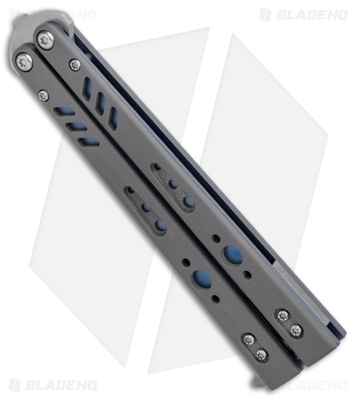 BRS Premium Replicant Balisong Butterfly Knife Gray G-10/Blue Ti (4.5" SW)