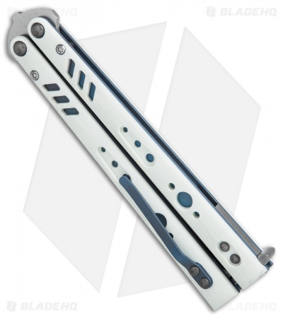BRS Premium Replicant Balisong Butterfly Knife White G-10/Blue Ti (4.5" SW)