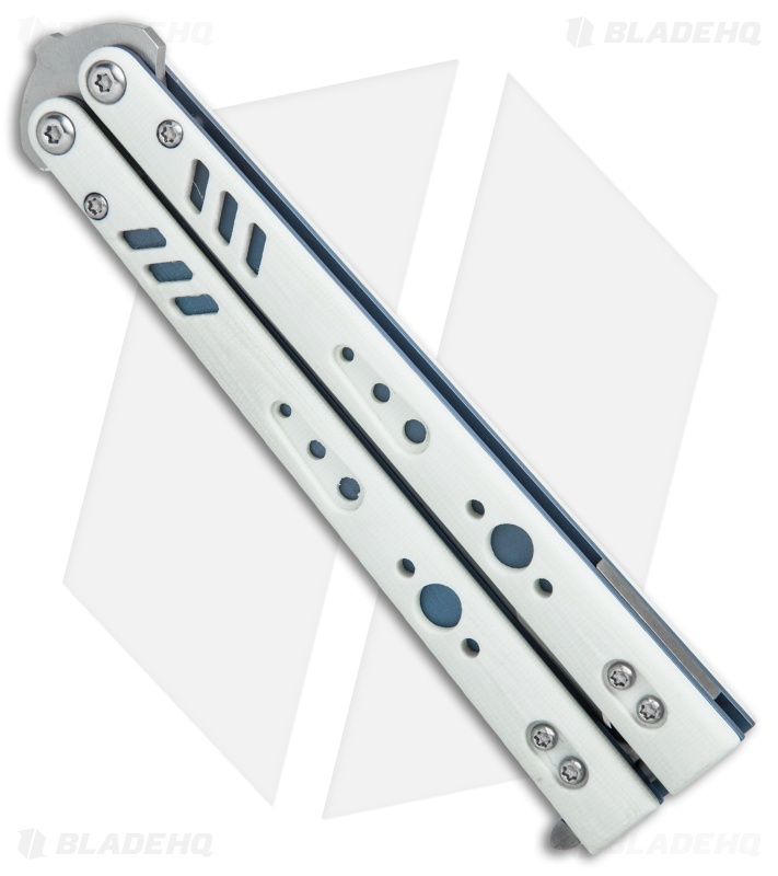 BRS Premium Replicant Balisong Butterfly Knife White G-10/Blue Ti (4.5" SW)