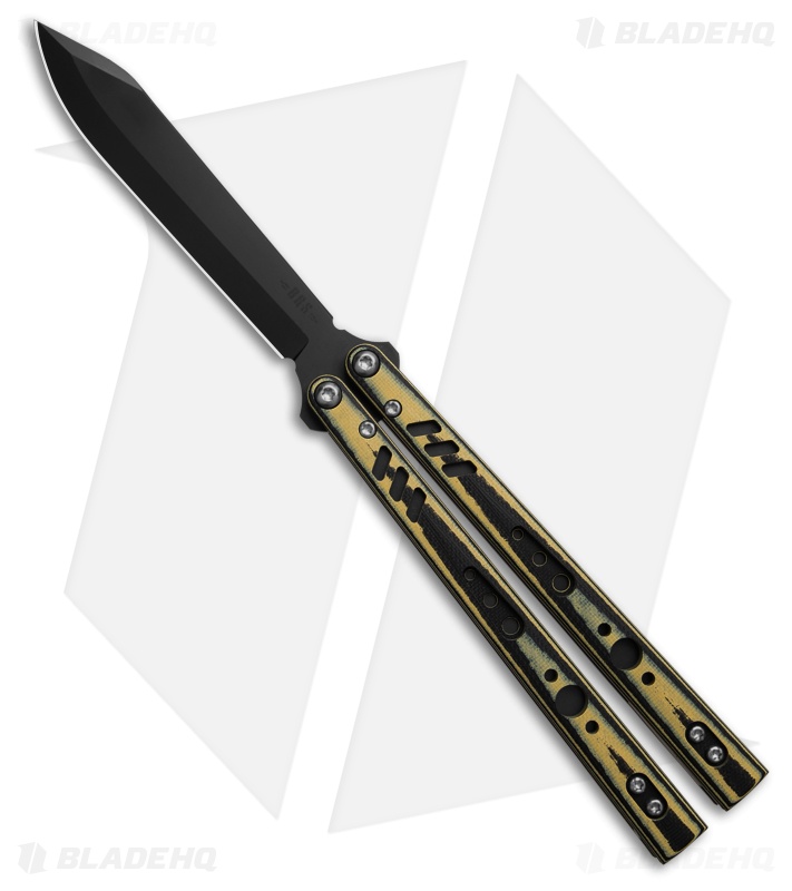 BRS Replicant ALT Blade Balisong Butterfly Knife Yellow/Black G-10 (4.5" Black)