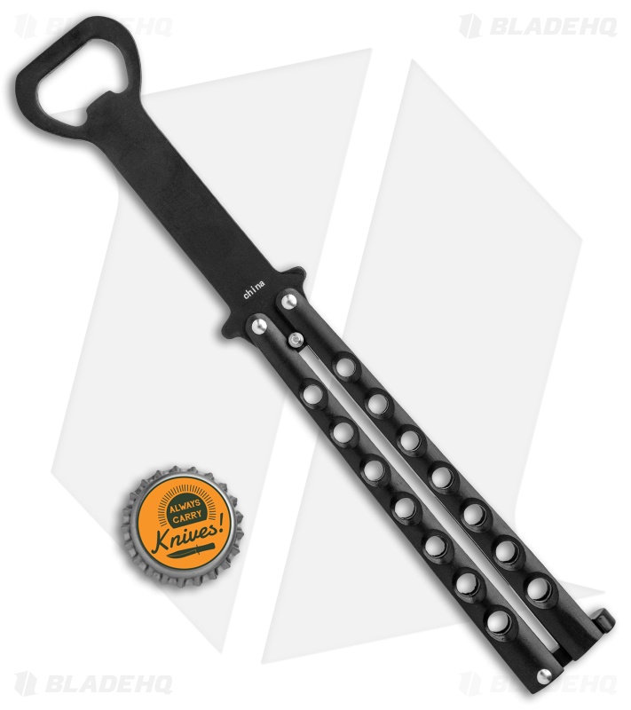 The Bartender "Bottle-Fly" Butterfly Knife Bottle Opener (Black)