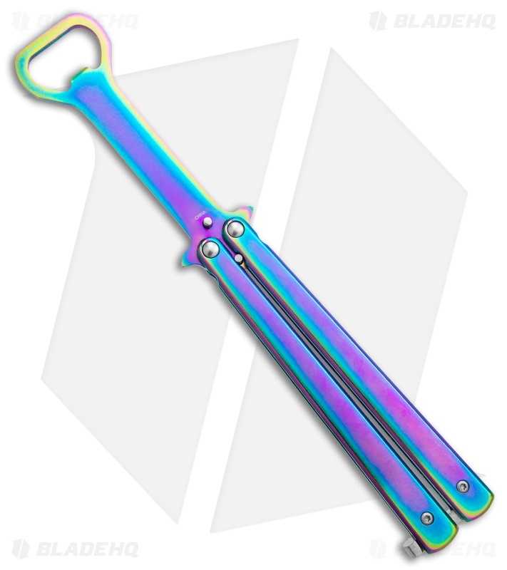 The Bartender "Bottle-Fly" Butterfly Knife Milled Bottle Opener (3.4" Spectrum)