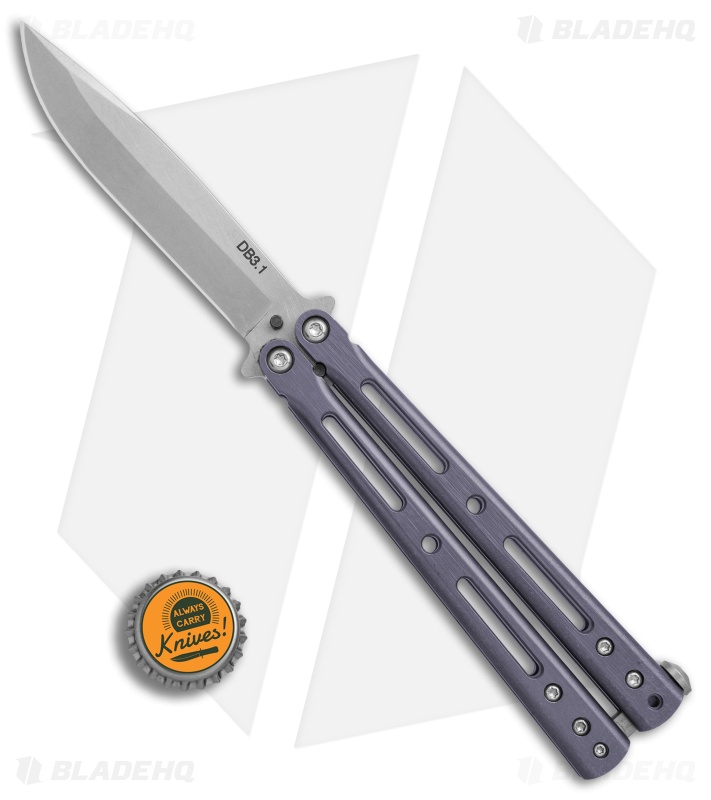 DogBite Knives DB3.1 Balisong Butterfly Knife Purple Ti (4" Stonewash)