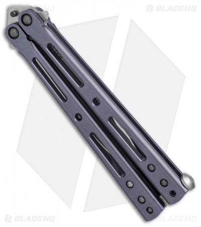 DogBite Knives DB3.1 Balisong Butterfly Knife Purple Ti (4" Stonewash)