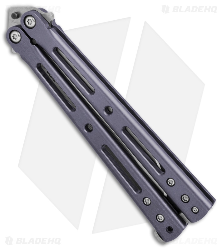 DogBite Knives DB3.1 Balisong Butterfly Knife Purple Ti (4" Stonewash)
