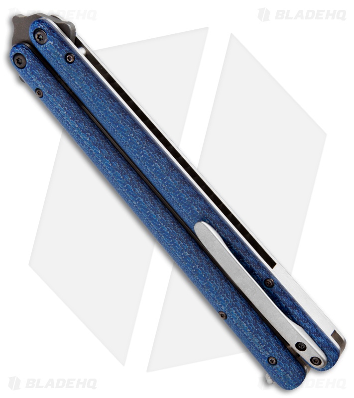 Sam Eddleman Weehawk Tanto Balisong Butterfly Knife Blue Twill Carbon Fiber
