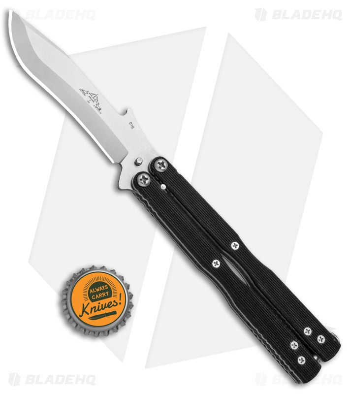 Emerson Commander Tactical Balisong Butterfly Knife Black G-10 (3.8" Stonewash)